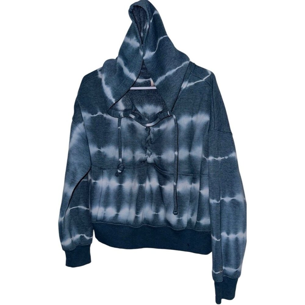 Free People Movement Tie Dye Believer Lace-Up Hoodie Ozark Mist Blue Small